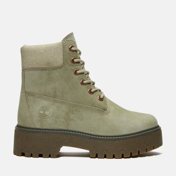 Timberland Women's Stone Street 6-Inch Waterproof Platform Boot in Light Green Nubuck sold by Timberland