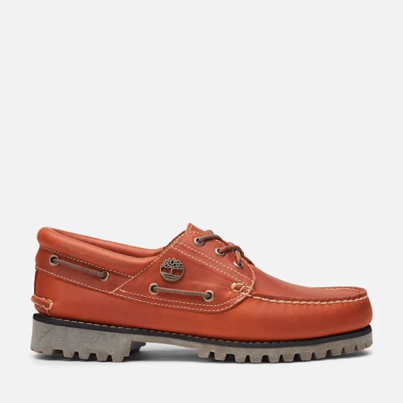 Men's Timberland® Authentics 3-Eye Boat Shoe in  Orange FG sold by Timberland