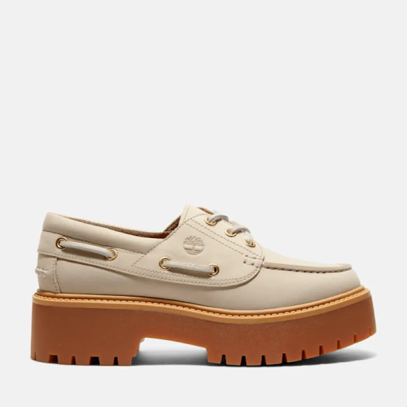 Timberland Women’s Stone Street Platform Boat Shoe in Taupe sold by Timberland