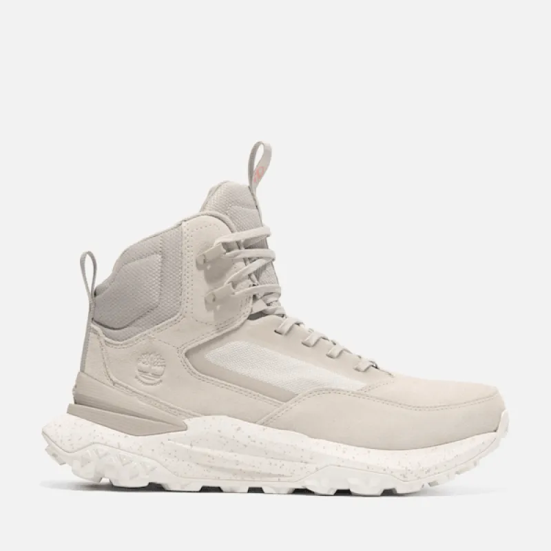 Timberland Men's Motion Access Mid Waterproof Hiking Boot in White Suede sold by Timberland