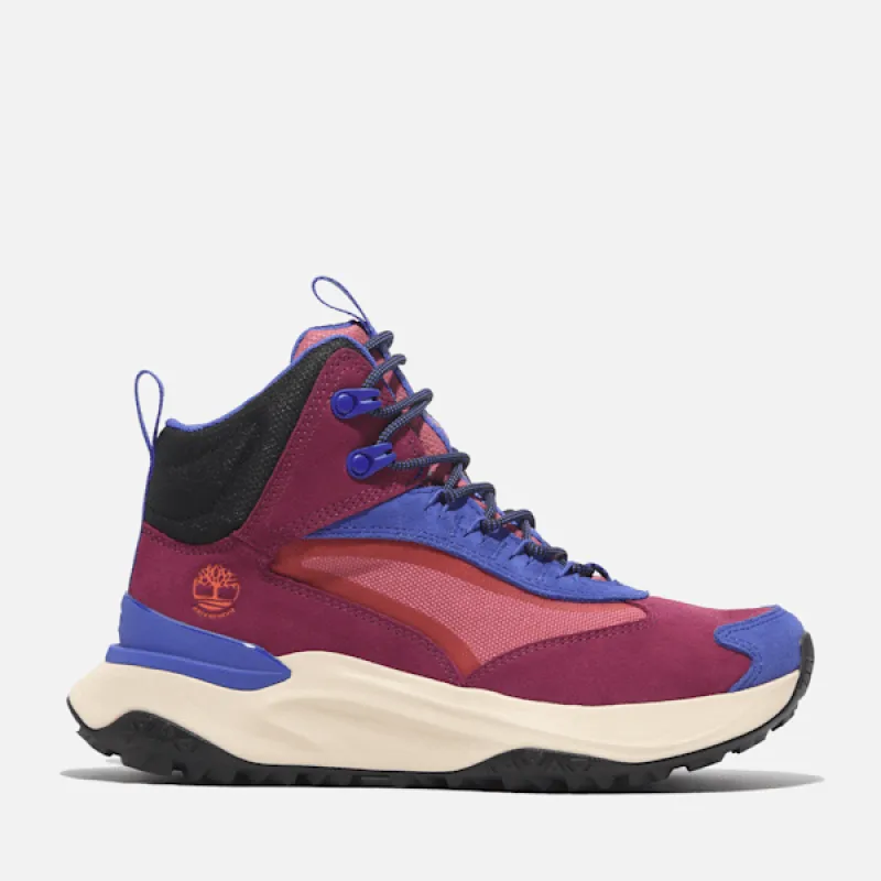 Timberland Women's Motion Access Mid Lace-Up Waterproof Hiking Boot in Dark Pink Suede sold by Timberland