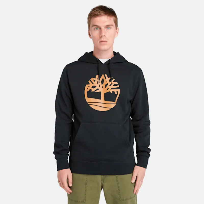 Timberland Men's Kennebec River Tree Logo Hoodie in Black/Wheat Boot sold by Timberland