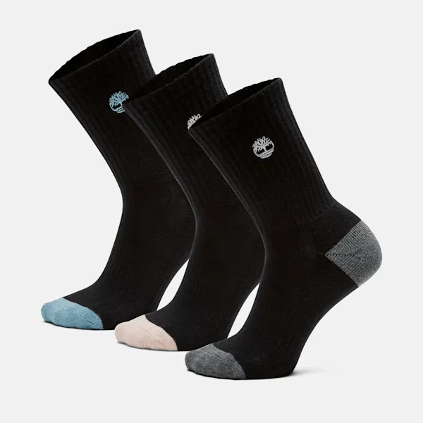 Timberland Women's Sagamore Beach 3-Pack Half-Cushioned Crew Socks in Jet Black sold by Timberland