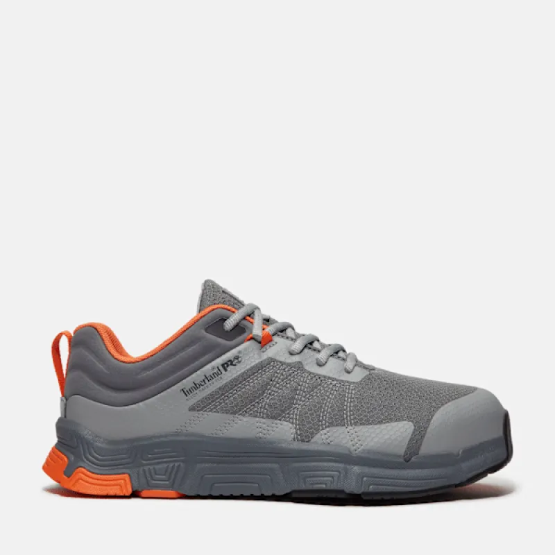 Timberland Men's XR-1 Dynamic Natural Fit Alloy Toe Work Sneaker in Grey Mesh W Orange sold by Timberland