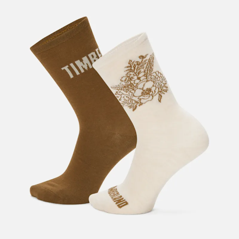 Women's 2-Pack Timberland® Floral Crew Sock in Oatmeal Heather sold by Timberland