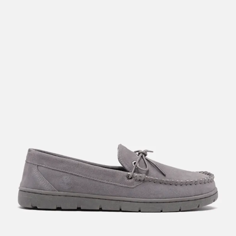 Timberland Men's Stony Ledge Flannel-Lined Moc Slipper in Dark Grey sold by Timberland