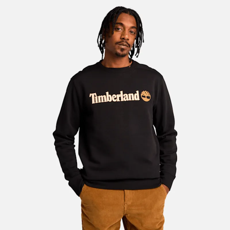 Timberland Men's Kennebec River Linear Logo Crew Neck Sweatshirt in Black sold by Timberland