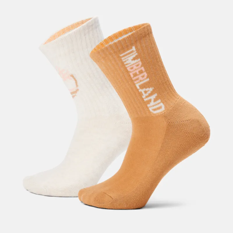 Timberland Women's 2-Pack Split Color Tree Shortie Crew Sock in Ivory Heather sold by Timberland