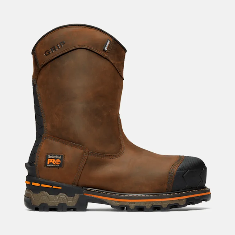 Timberland Men's Boondock Waterproof Pull-On Comp-Toe Work Boot in Brown sold by Timberland