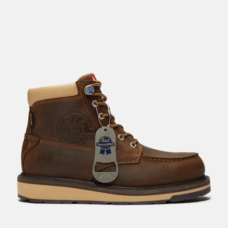 Men's Timberland PRO® and Pabst Blue Ribbon Gridworks 6" Soft Toe Waterproof Work Boot in  BrownGrain sold by Timberland