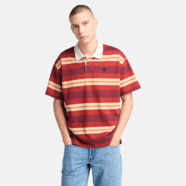 Timberland Men's Short-Sleeve Striped Rugby Polo in Burnt Henna sold by Timberland