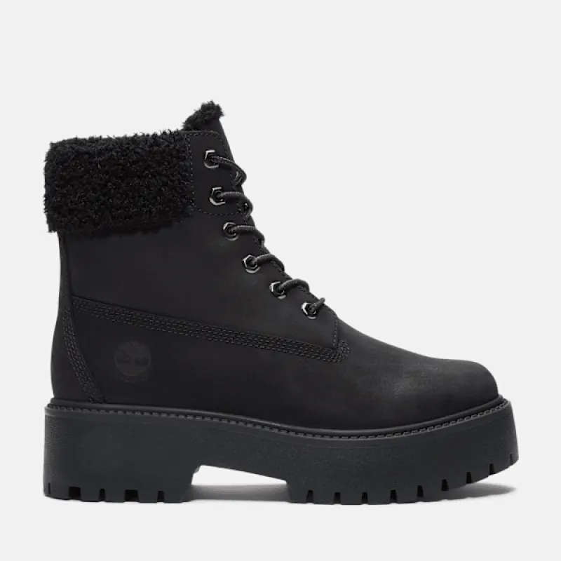 Timberland Women's Stone Street Warm-Lined Waterproof Platform Boot in Black Nubuck sold by Timberland