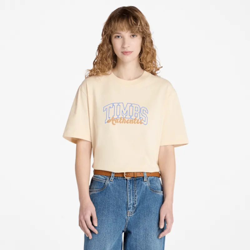 Women's Timberland® Varsity Graphic Short-Sleeve T-Shirt in Angora sold by Timberland