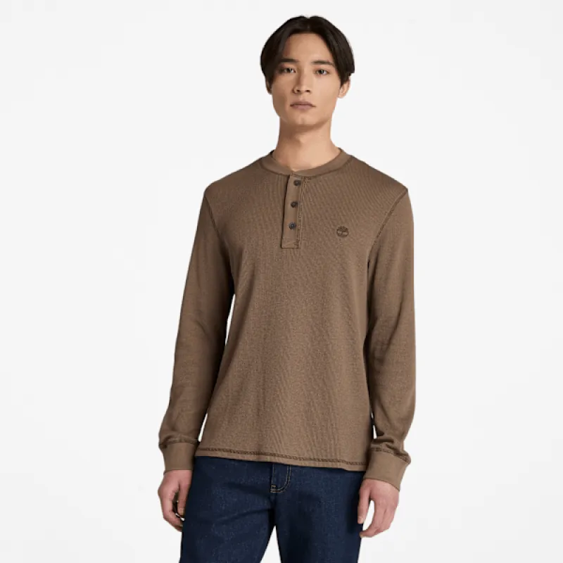 Timberland Men's Wharf River Waffle Henley Long-Sleeve Polo Shirt sold by Timberland