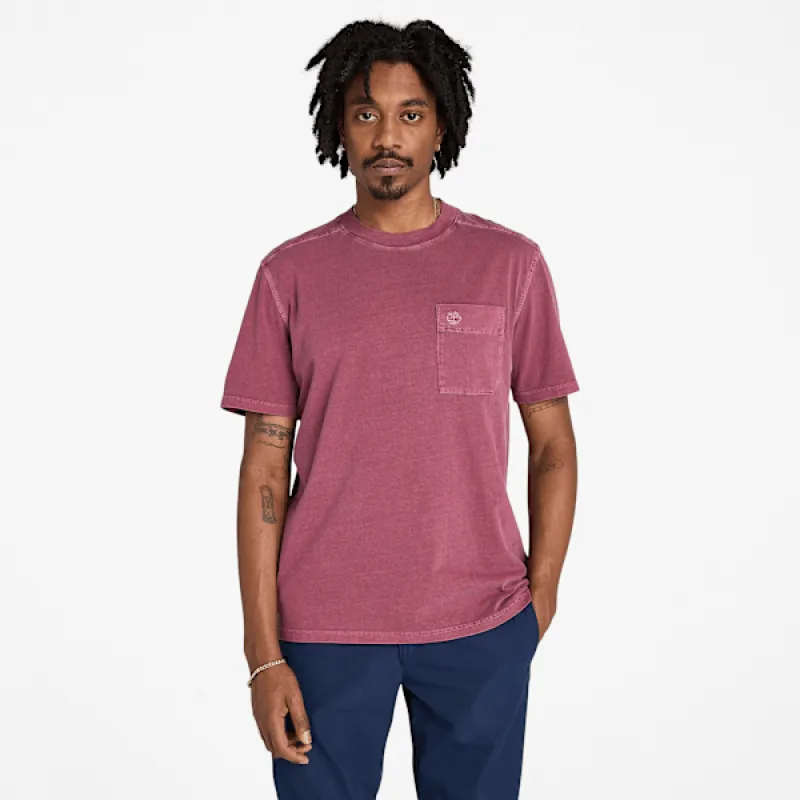 Timberland Men's Merrymack River Chest Pocket T-Shirt in Burgundy sold by Timberland