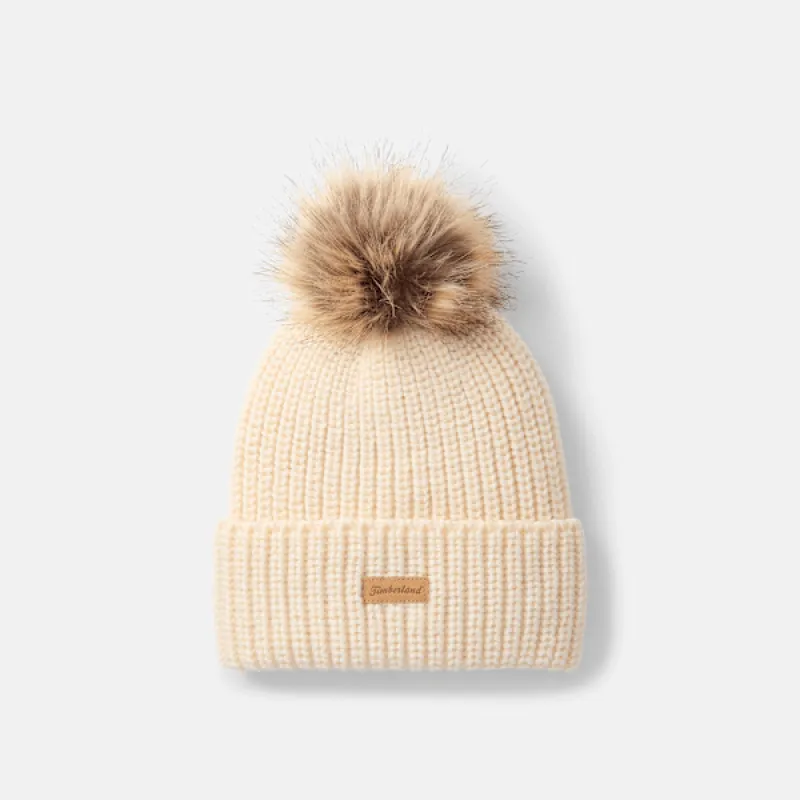Timberland Women's Chunky Knit Pom Beanie made by Timberland