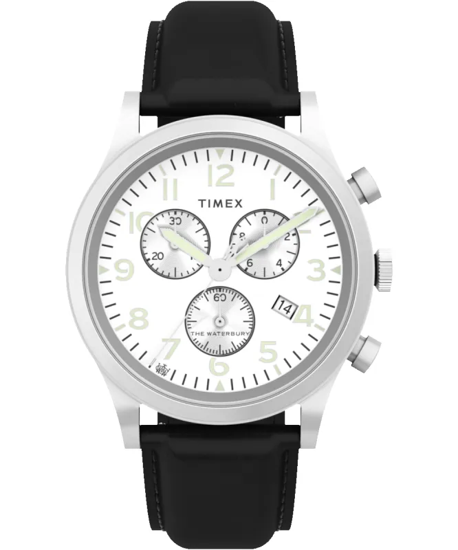 Waterbury Traditional Chronograph 42mm Leather Strap Watch sold by Timex