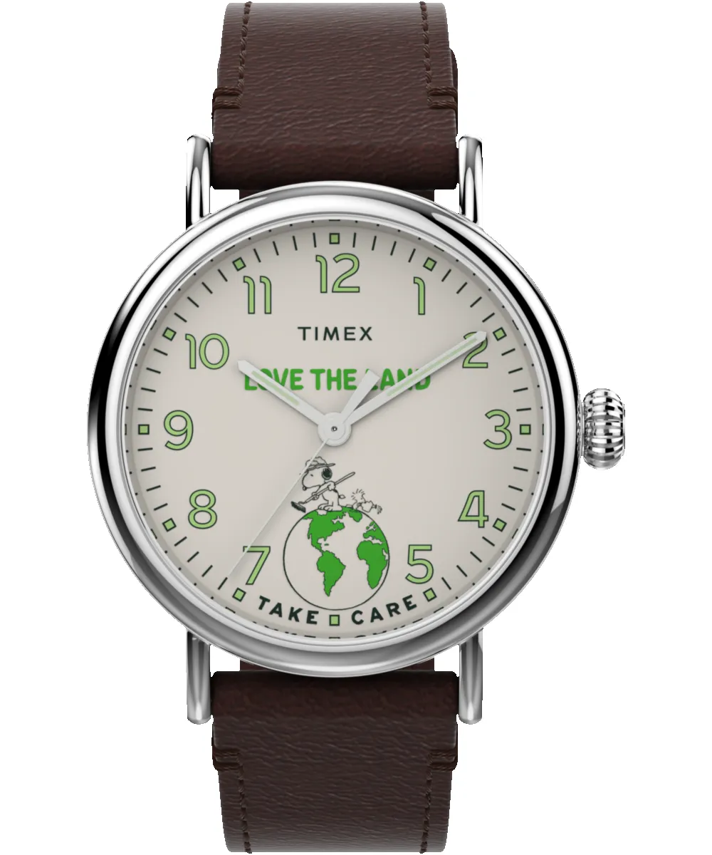 Timex Standard x Peanuts Take Care 40mm Leather Strap Watch sold by Timex