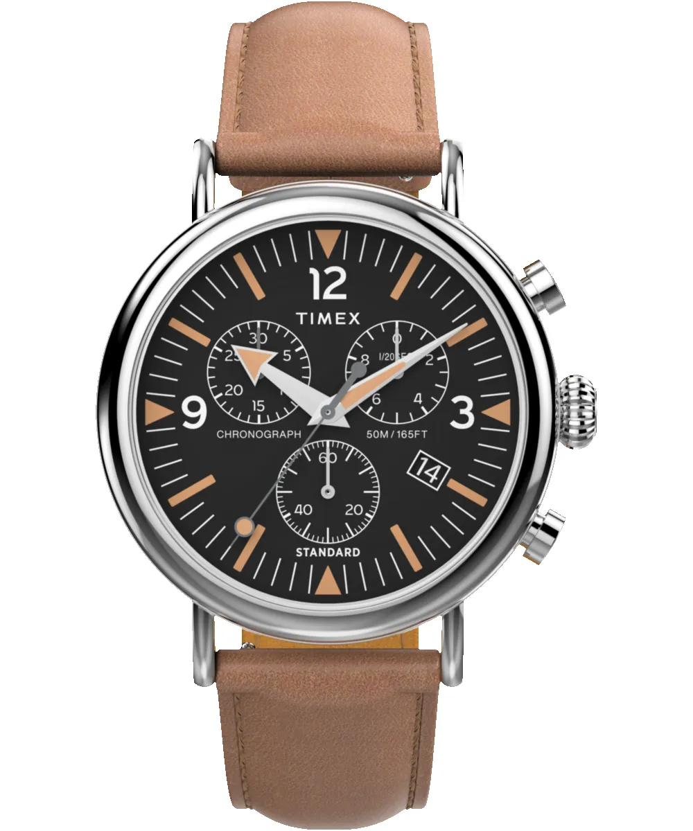 Waterbury Standard Chronograph 41mm Leather Strap Watch sold by Timex