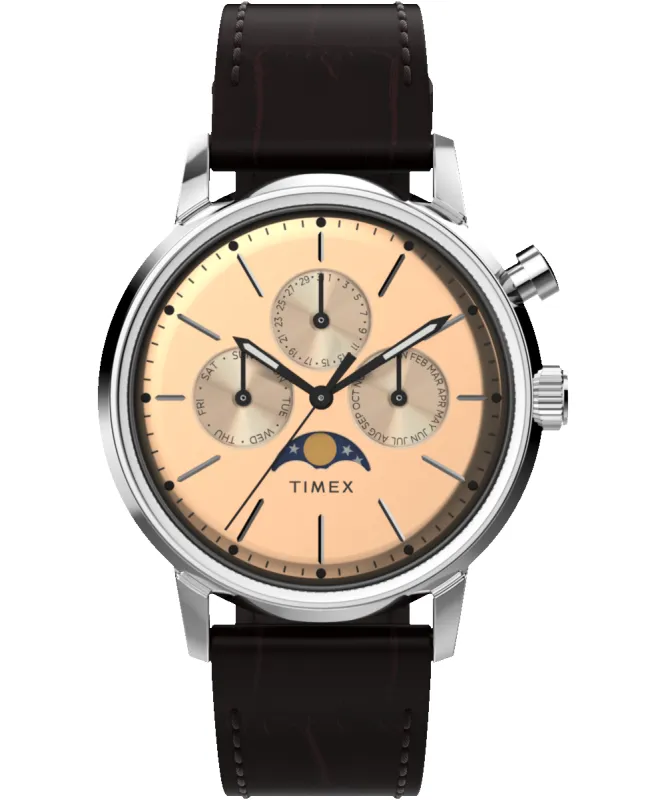 Marlin® Moon Phase 40mm Leather Strap Watch sold by Timex