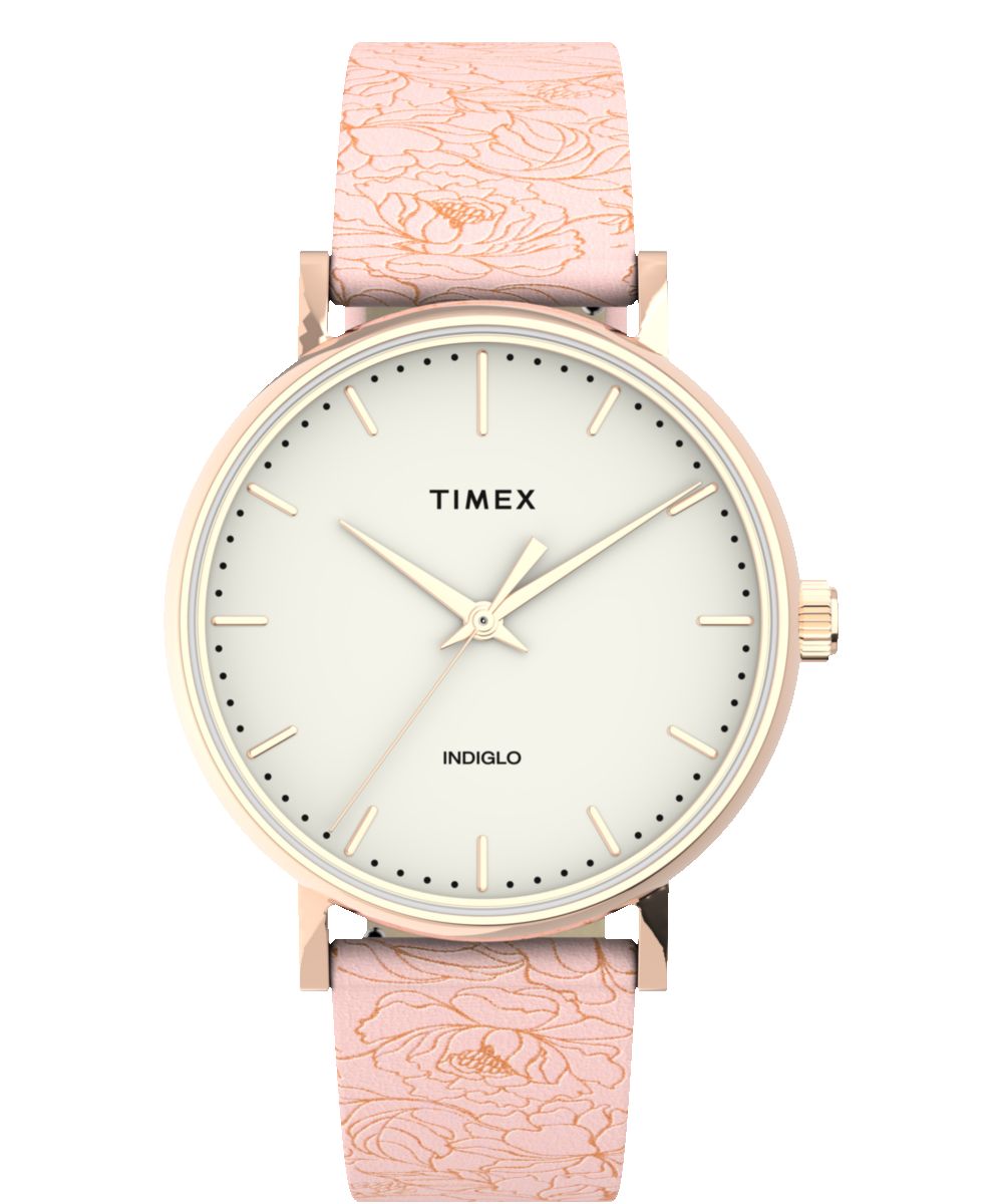 Fairfield Floral 37mm Leather Strap Watch sold by Timex