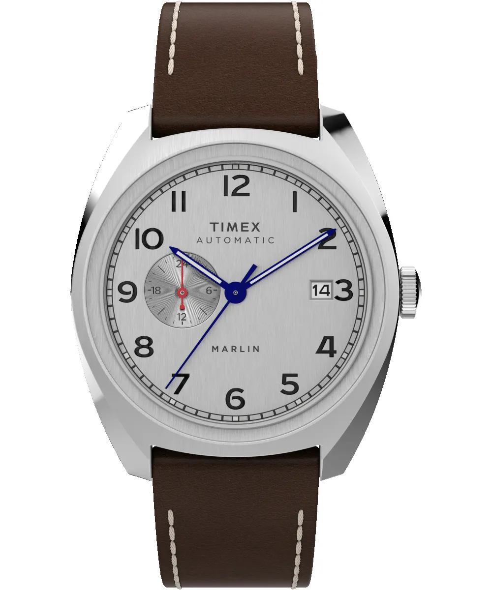 Marlin® Sub-Dial Automatic 39mm Leather Strap Watch sold by Timex