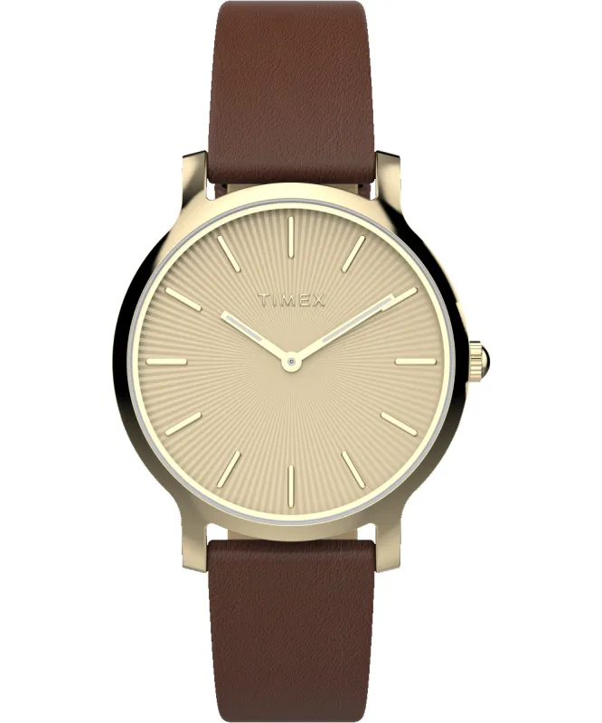 Transcend 34mm Leather Strap Watch sold by Timex