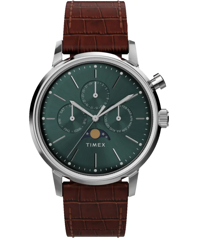 Marlin® Moon Phase 40mm Leather Strap Watch sold by Timex