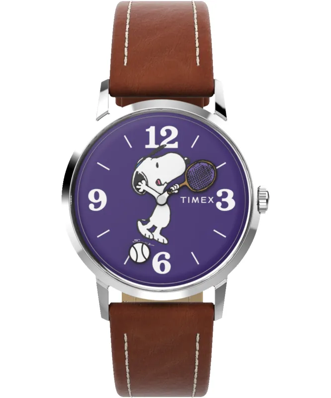 Timex Marlin® Hand-Wound x Snoopy Tennis 34mm Leather Strap Watch made by Timex
