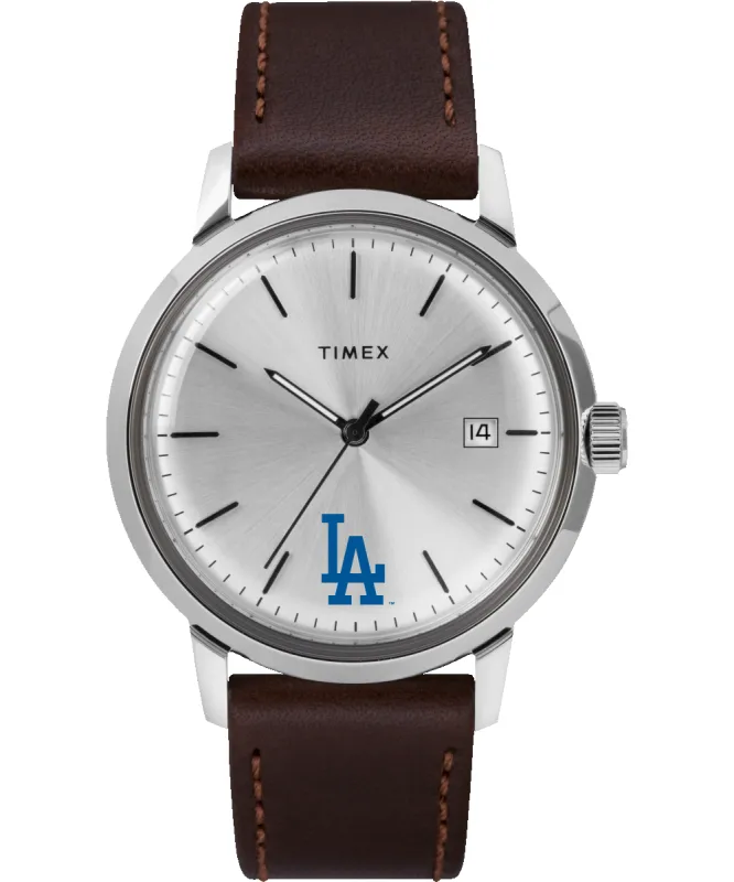 Marlin® Automatic 40mm Leather Strap Watch Featuring Los Angeles Dodgers™ sold by Timex