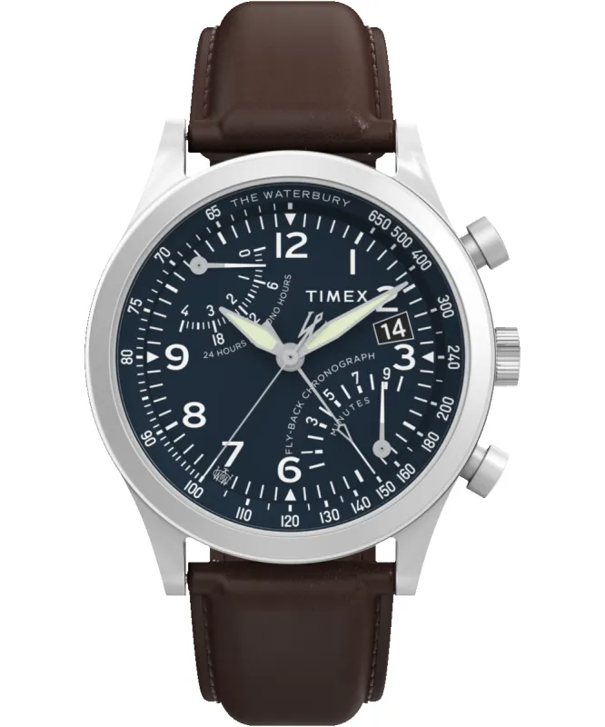 Waterbury Traditional Fly Back Chronograph 43mm Leather Strap Watch sold by Timex
