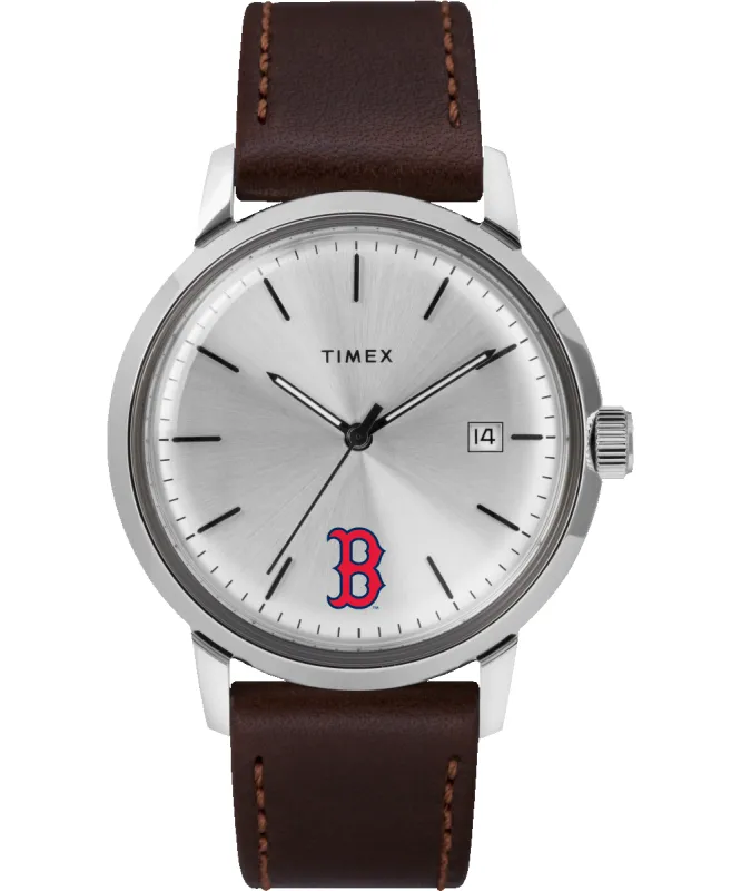 Marlin® Automatic 40mm Leather Strap Watch Featuring Boston Red Sox™ sold by Timex