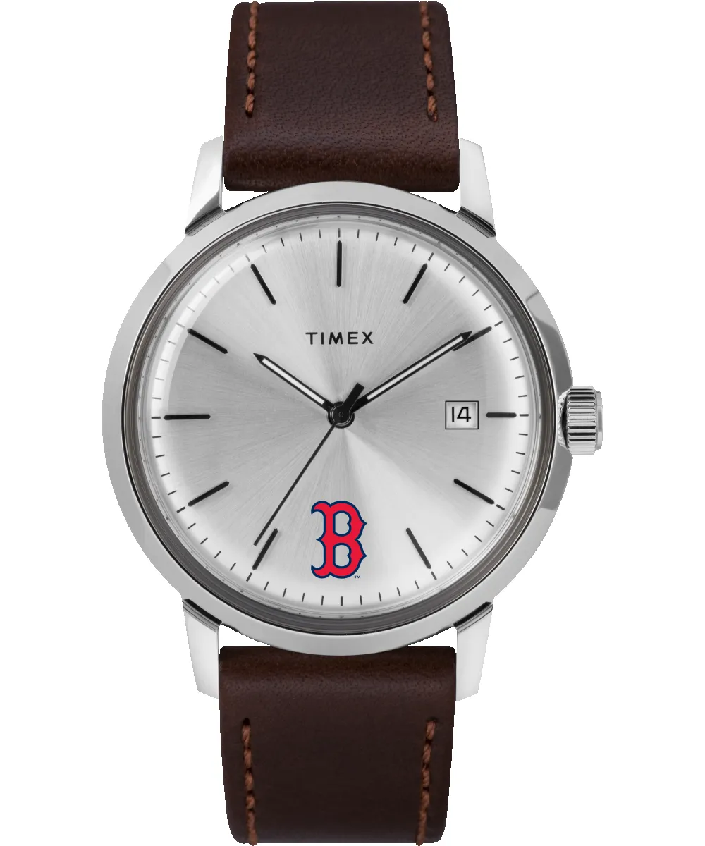Marlin® Automatic 40mm Leather Strap Watch Featuring Boston Red Sox™ sold by Timex