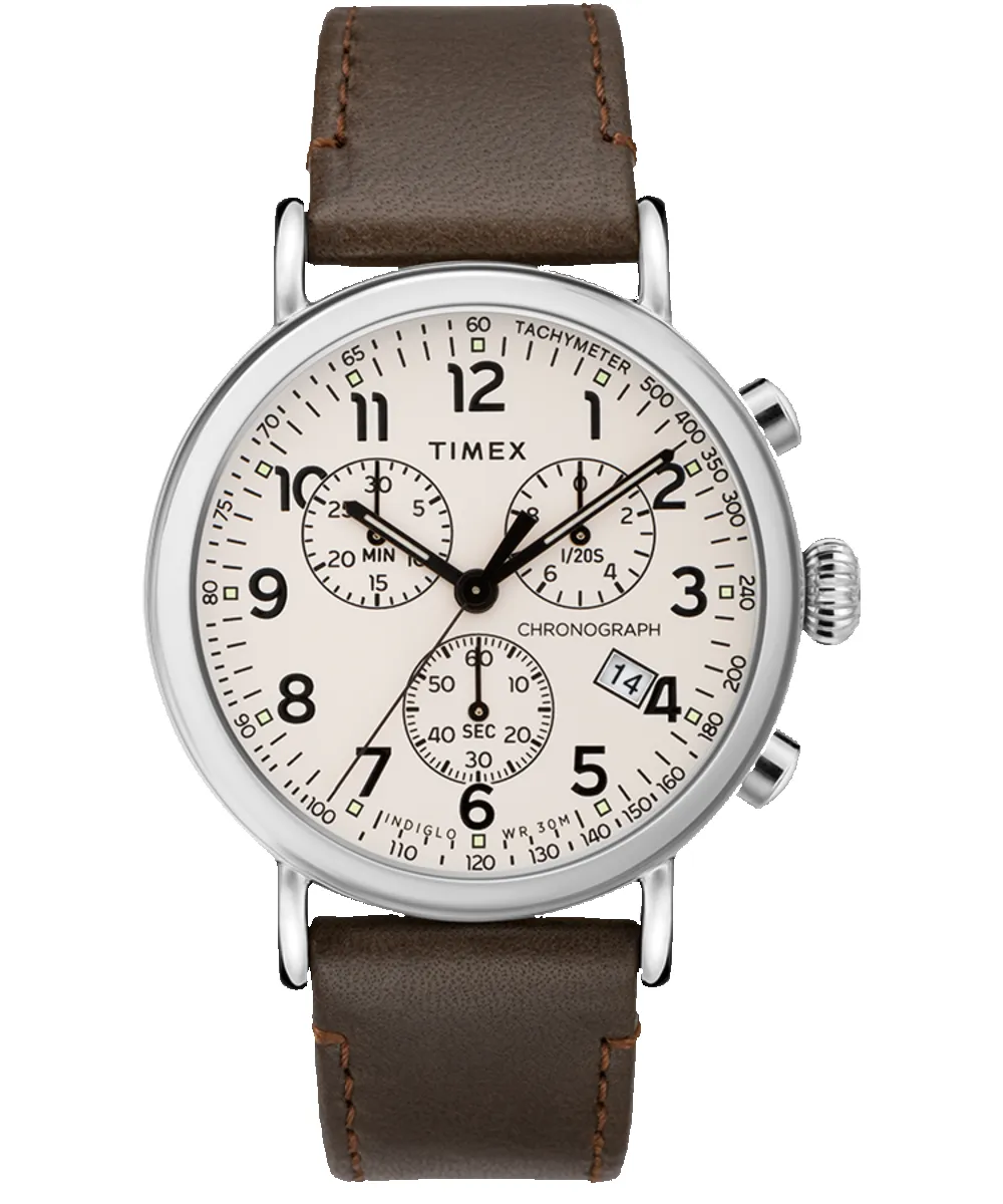 Timex® Standard Chronograph 41mm Leather Strap Watch sold by Timex