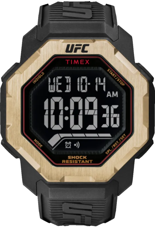 Timex Orologio Uomo UFC Pro 30th Anniversary - 45mm, Cinturino Verde Silicone, Quadrante Oro