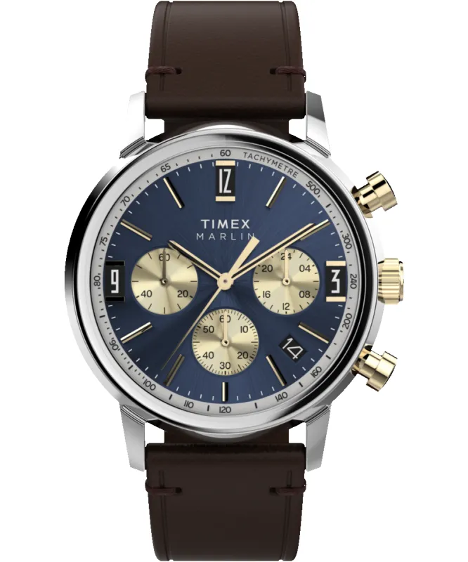 Marlin® Chronograph Tachymeter 40mm Leather Strap Watch  sold by Timex