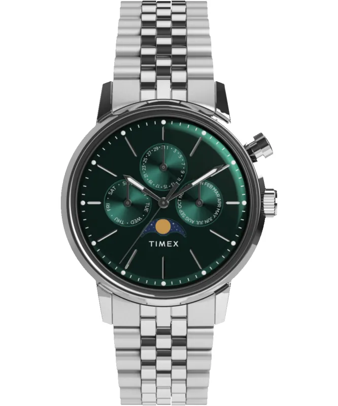 Marlin® Moon Phase Multifunction 40mm Stainless Steel Bracelet Watch sold by Timex