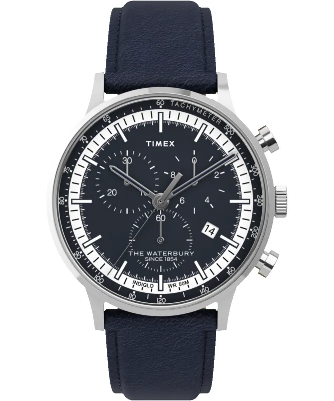 Waterbury Classic Chronograph 40mm Leather Strap Watch sold by Timex
