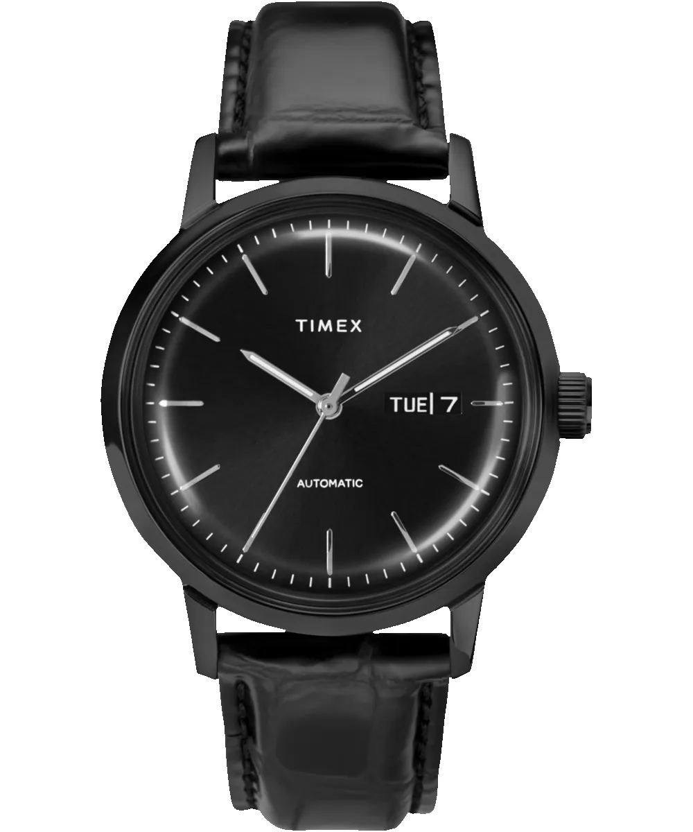 Marlin® Automatic Day-Date 40mm Leather Strap Watch sold by Timex