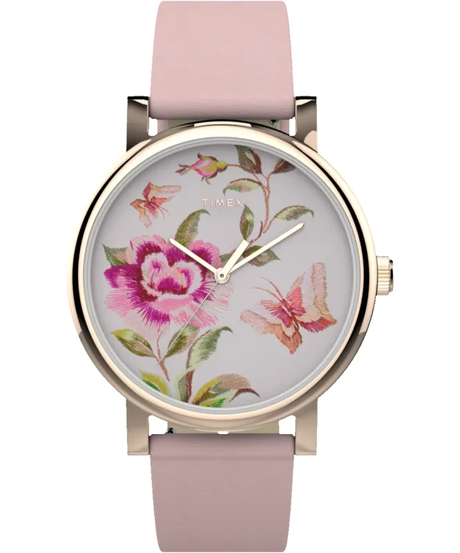 Full Bloom 38mm Leather Strap Watch made by Timex