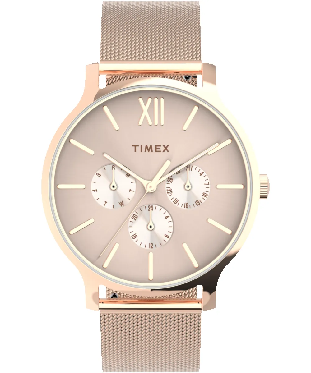 Transcend™ Multifunction 38mm Stainless Steel Mesh Band Watch sold by Timex