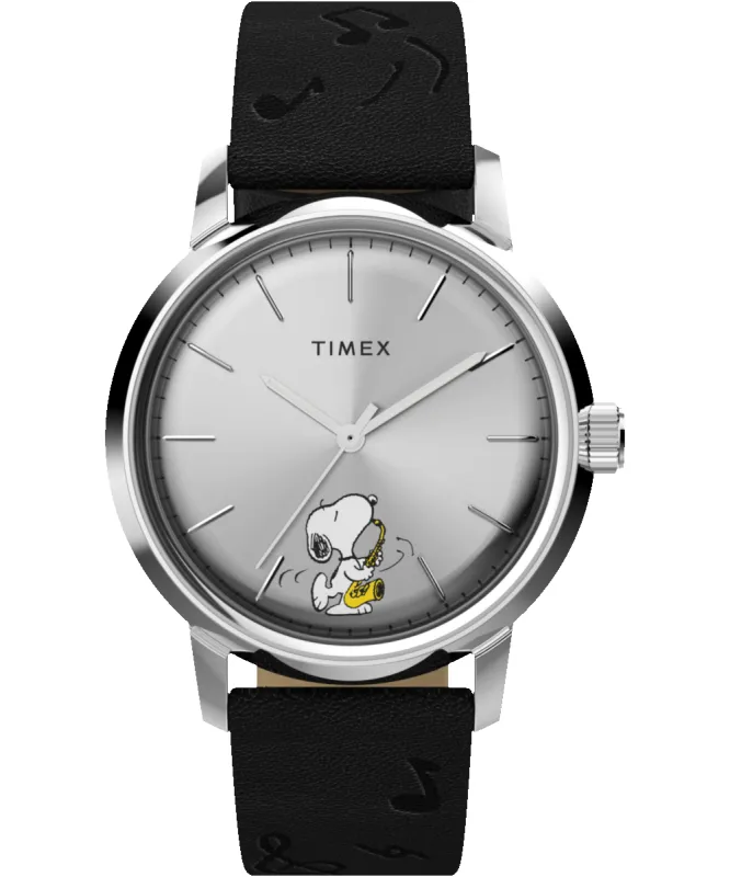 Timex x Peanuts Marlin® Automatic Saxophonist 40mm Leather Strap Watch sold by Timex