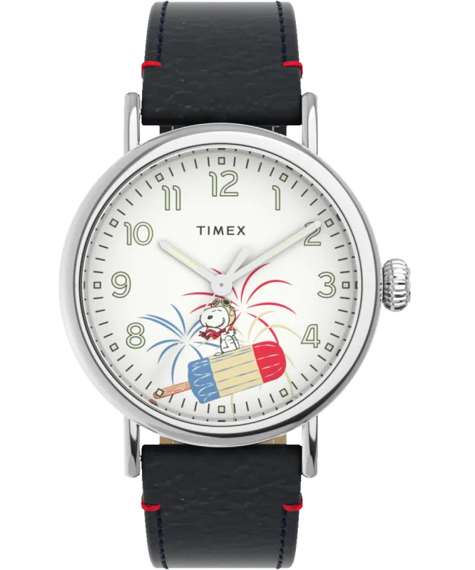 Timex Standard x Peanuts Featuring Snoopy Fireworks 40mm Leather Strap Watch sold by Timex