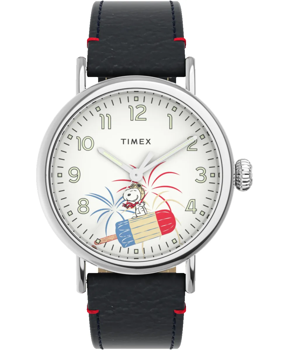 Timex Standard x Peanuts Featuring Snoopy Fireworks 40mm Leather Strap Watch sold by Timex