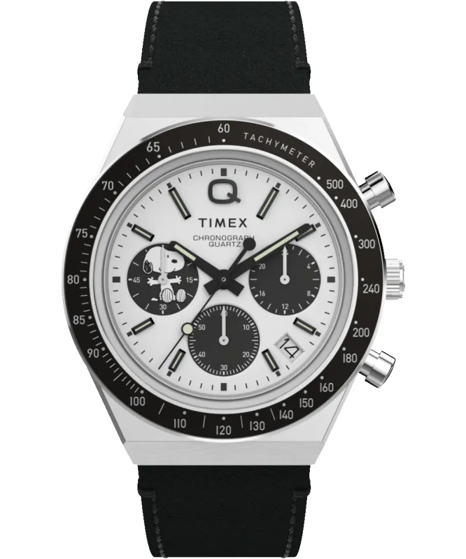 Q Timex Chronograph x Peanuts Snoopy 40mm Leather Strap Watch   sold by Timex