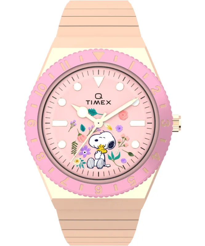 Timex x Peanuts® Q Timex® In Bloom 36mm Stainless Steel Expansion Band Watch sold by Timex