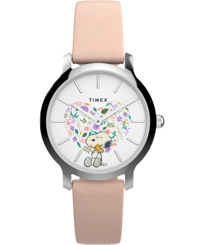 Timex x Peanuts® Transcend In Bloom 34mm Leather Strap Watch sold by Timex