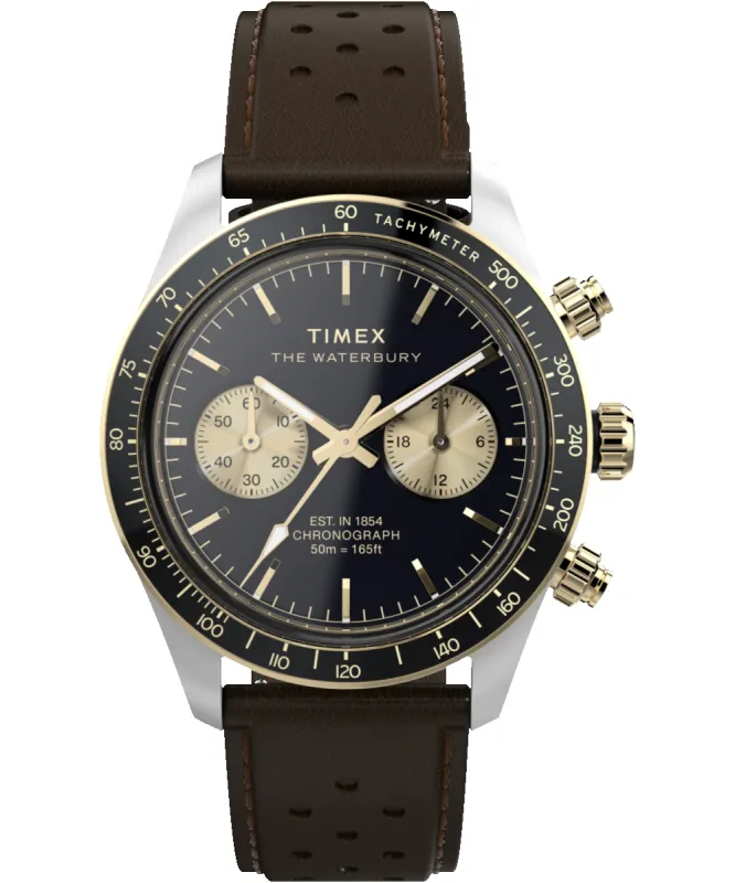 Waterbury Heritage Chronograph 39mm Leather Strap Watch  sold by Timex