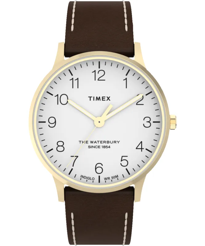 Timex Waterbury Classic 40 Mm – Orologio Uomo Acciaio E Pelle – Quadrante Blu Con Numeri Romani E Luce Indiglo