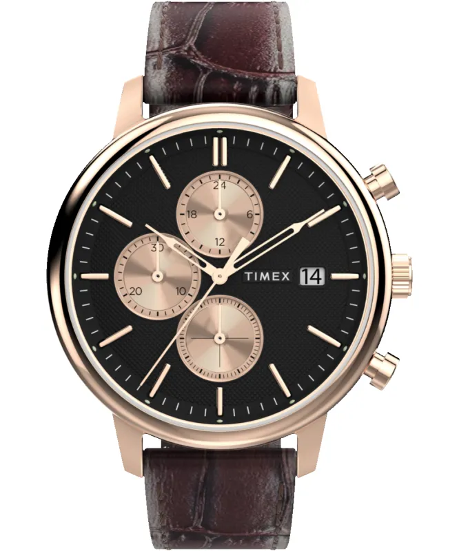 Chicago Chronograph 45mm Leather Strap Watch made by Timex